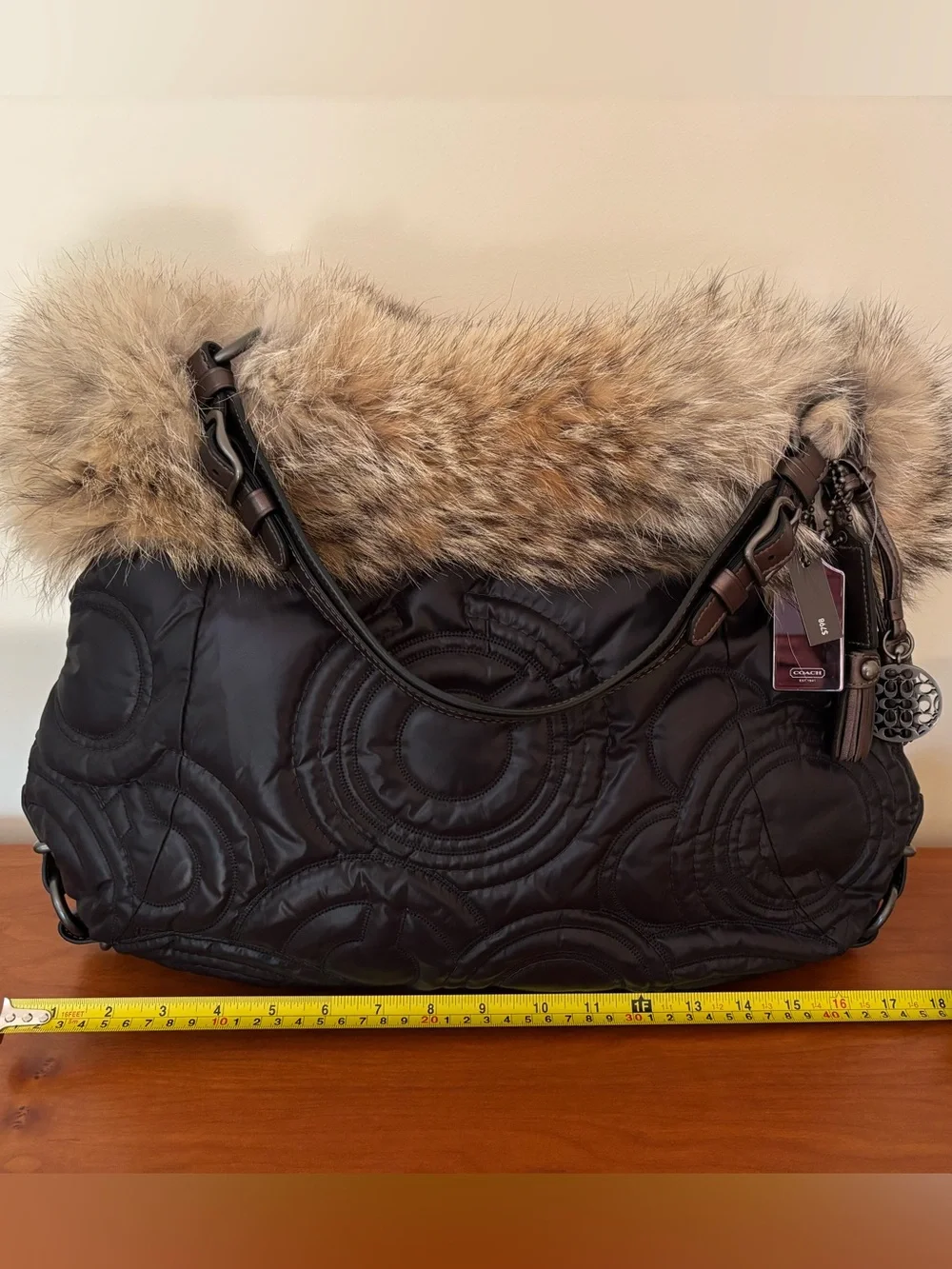 Coach Hamptons Ski Fur XL Hobo Bag 15980 with Coyote Fur Trim Limited-edition